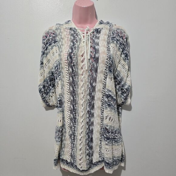 LOFT Outlet Lounge - Sweater Knit Distressed  Pullover - Blue White - Size L - Picture 1 of 7